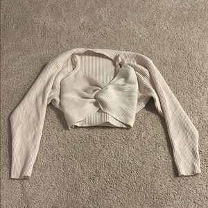 Sweater Set- Cream Ribbed Knit Twist Front Top
